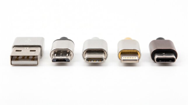 Assorted USB charging cables for smartphones and devices. Multiple connector types for fast data transfer and power delivery.