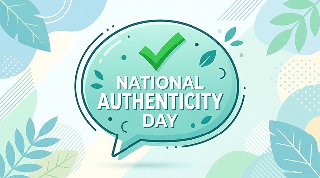 Bold NATIONAL AUTHENTICITY DAY typeface and a single speech bubble with a checkmark