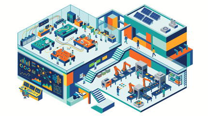 Obraz premium Colorful 3D rendered isometric city with people and vehicles.