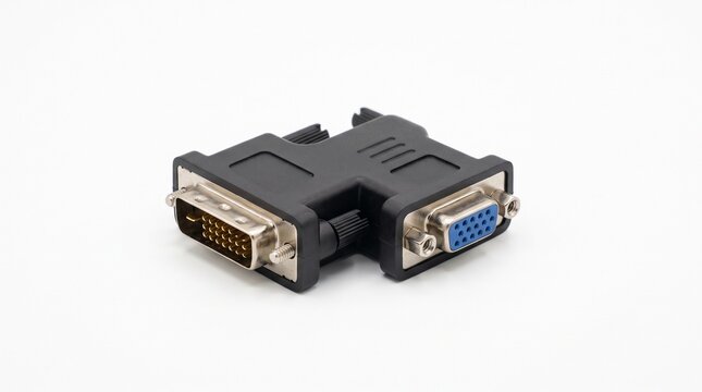 DVI to VGA adapter connector. Computer video signal converter for monitor display.