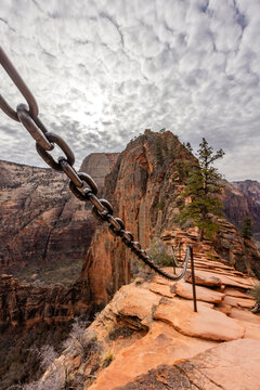 Angels Landing hiking trail with chains