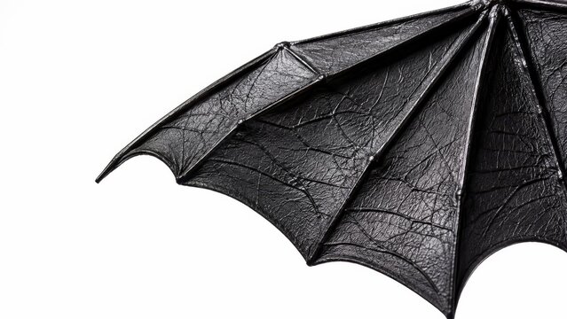 Black Leathery Bat Wing Texture Isolated on White Background