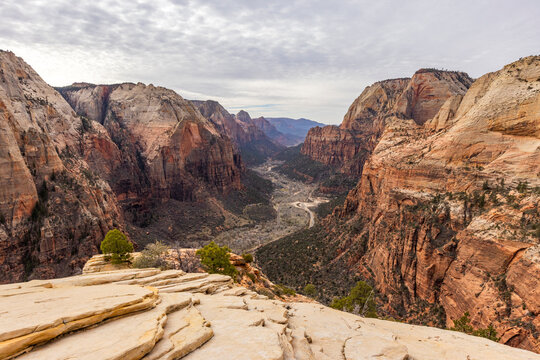 View into Zion Canyon from Angels Landing ascent