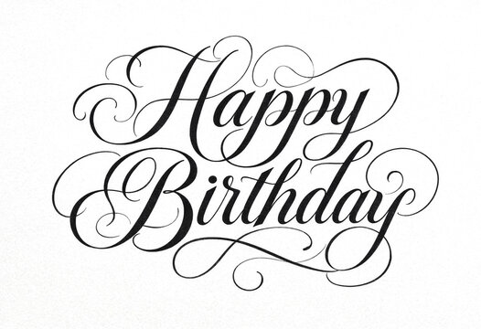 Elegant and decorative happy birthday calligraphy text with flourishes and swirls design