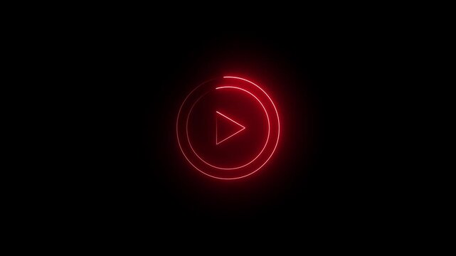 Glowing neon Minimalist white video play button icon on.