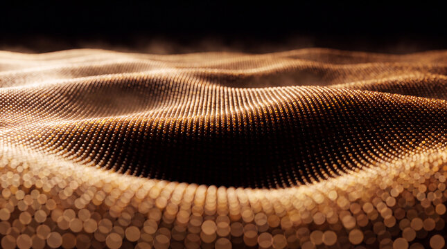 Golden dune of glowing particles drifting through soft haze