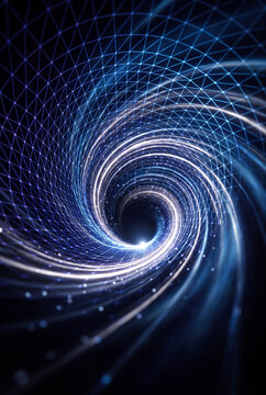 Spiraling blue vortex tunnel glowing with streaking light and stars