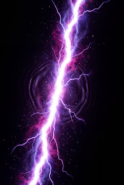 Bright lightning bolt striking through a purple cosmic haze