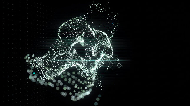 Swirling cluster of glowing particles drifting through the dark