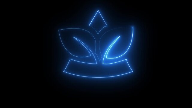 Glowing neon vegetarian icon isolated. Neon line Animated leaf icon with neon saber effect on black background with alpha channel . Glowing Vegetarian Icon and Neon Animation.4k animation video