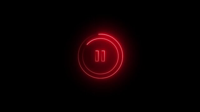 neon media player pause icon. audio play stop control circle pause button on.