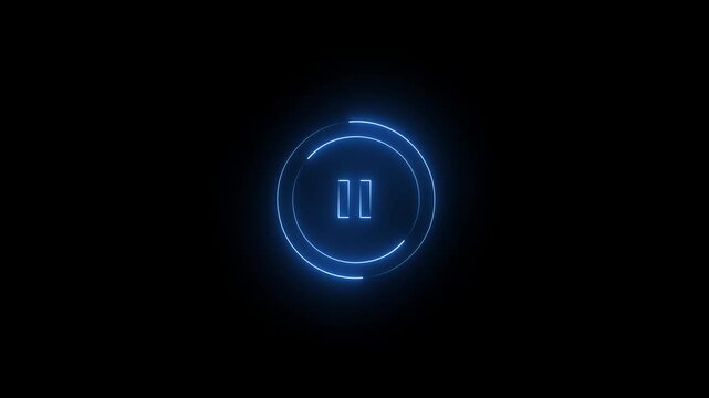 neon media player pause icon. audio play stop control circle pause button on.