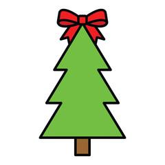 Fototapeta premium Green christmas tree with a red bow topper