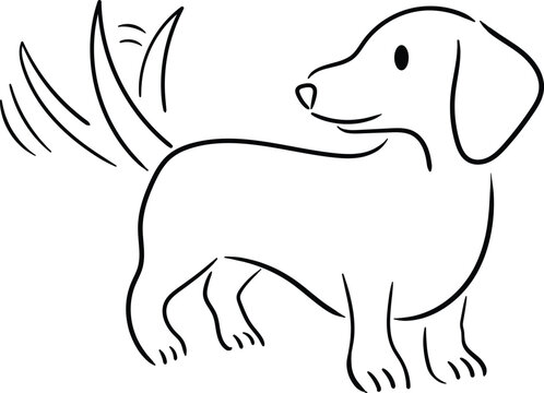Dachshund Wagging Tail Outline Vector Illustration