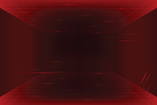 Futuristic Red Abstract Neon Grid Perspective Tunnel with Glowing Lines