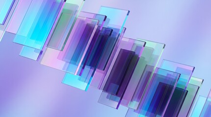 Fototapeta premium Holographic glass panel array with purple with collection overlapping rectangular glass panels shades purple set against gradient background purple blue pink technology innovation with futuristic
