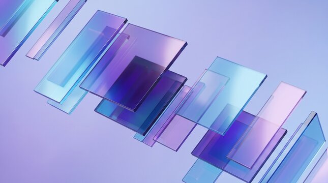 Holographic glass panel array with purple with rectangular glass panels various shades purple blue collection transparent rectangular blue arranged seemingly background technology with innovation