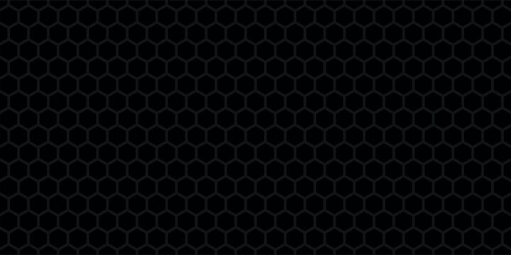 Repeating black hexagon pattern. Honeycomb background. Minimalist print with hexahedrons. Geometric mosaic texture. Ceramic floor surface, fence, or fishing net. Vector