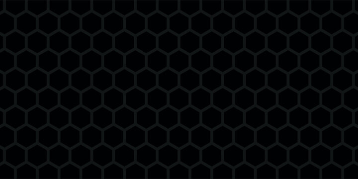 Repeating black hexagon pattern. Honeycomb background. Minimalist print with hexahedrons. Geometric mosaic texture. Ceramic floor surface, fence, or fishing net. Vector
