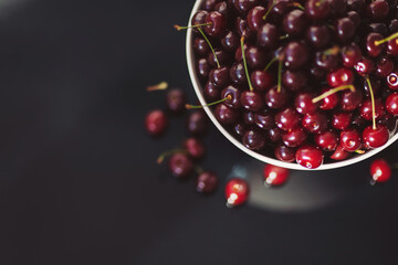 Freshly picked cherries gathered in a bowl, showcasing their vibrant color and tempting allure © Cristina