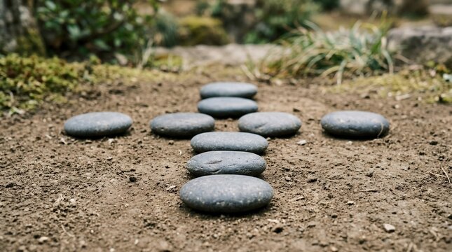 Zen Garden Stones Arranged in a Cross Shape on Gravel.
