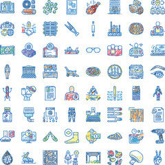 Fototapeta premium Collection of conceptual and descriptive hand drawn sketch icons illustrating various aspects of business, finance, food, technology, medical, industry, education, and art in a modern context