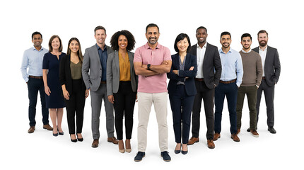 Fototapeta premium Diverse group of people in business attire posing together on white background women