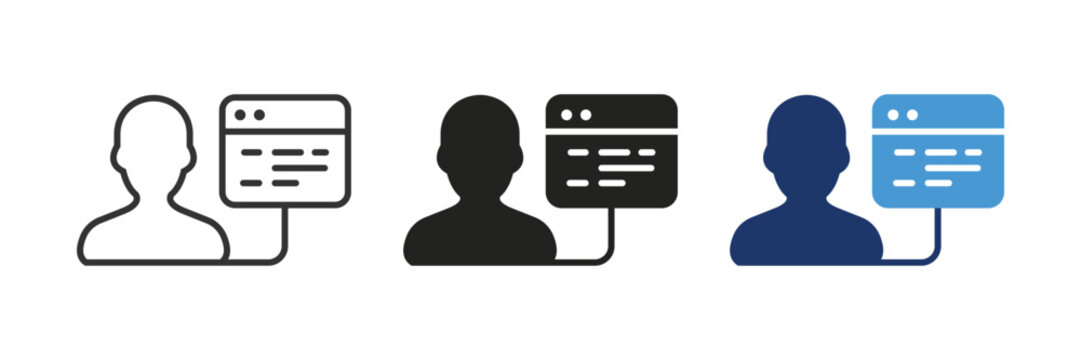 Web developer icon, User dashboard symbol, Programmer profile logo, Software vector illustration.