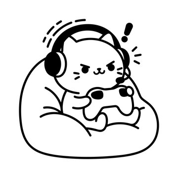 Gaming Cat with Headset Icon Illustration
