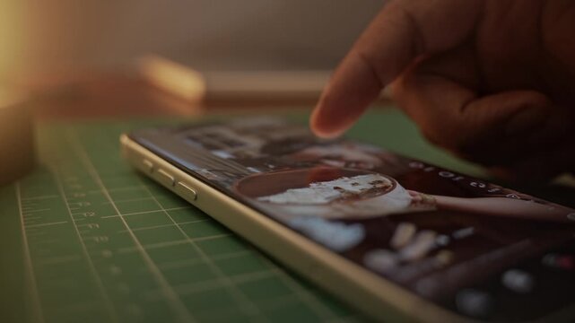 Close-up of a hand scrolling through a social media feed on a smartphone, depicting digital addiction, mindless browsing, and screen dependency in daily life and prolonged scrolling.