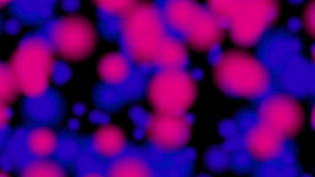 Pink blue bokeh blur animation glows softly across black canvas. Bokeh blur out of focus circles create premium textures. Blur animation overlay works for romantic promos.