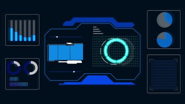 Blue dashboard digital business animation displays analytics graph. Dashboard digital screen interface includes modern tracking data. Business animation layout is optimized.
