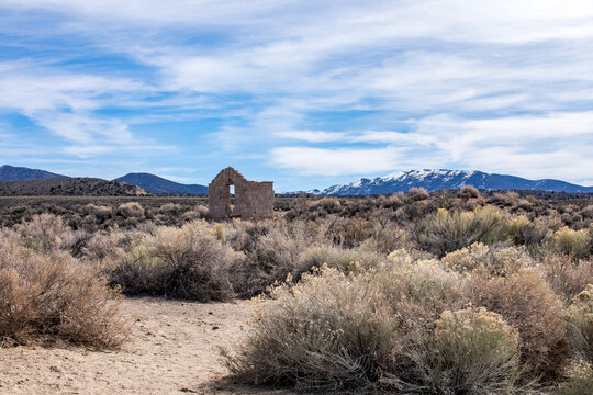 Ruins of abandoned church in desert