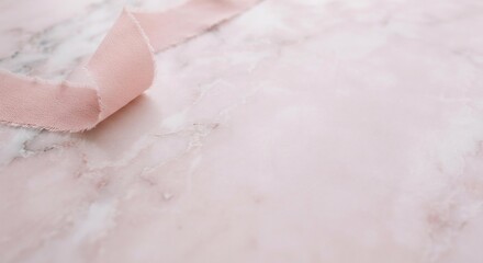 Fototapeta premium Pink Fabric Ribbon on Marble Background, Minimalist Interior Design Template for Social Media Marketing