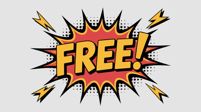 Comic book style explosion banner with the word FRE in bold yellow letters 