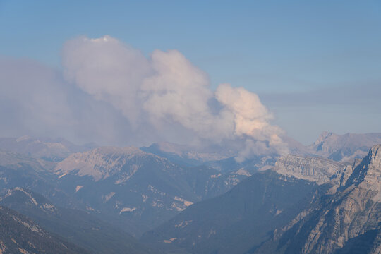 A wildfire in the Pineta valley, part of National Park Ordesa y Monte Perdido. Pyrenees, Spain, July 2026.