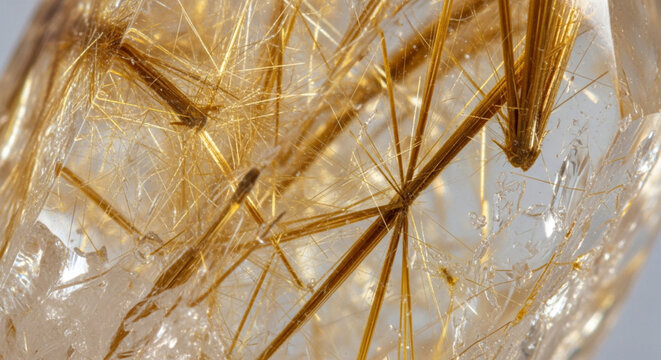 Golden Rutilated Quartz Macro Abstract - Natural Gemstone Inclusions