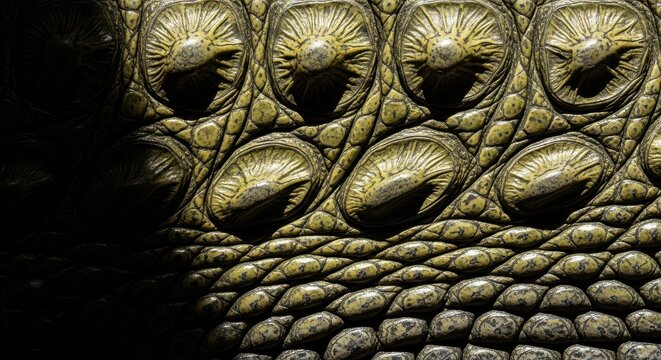 Extreme Close-up Macro Texture of Crocodile Skin with Detailed Scales and Bony Osteoderms