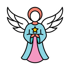 Fototapeta premium Stylized angel with wings and yellow star