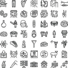 Naklejka premium Collection of various outline icons covering a wide range of subjects, including healthcare, technology, food, industry, animals, and fashion, presented in a clean, minimalist style