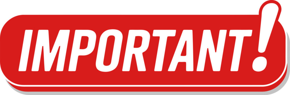 Red rounded rectangle banner with white text IMPORTANT and an Transparent Background