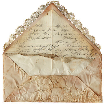 Delicate antique envelope revealing handwritten letter with ornate trim