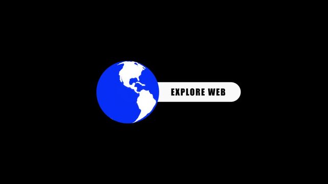 A simplified blue and white globe paired with the text EXPLOREWEB in white letters on a rounded white banner against a dark black background symbolizing internet navigation and online