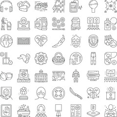 Fototapeta premium Collection of diverse line icons illustrating various concepts, including technology, food, health, environment, and social interactions, suitable for modern design projects