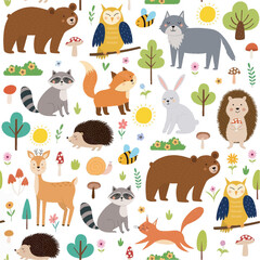 Fototapeta premium pattern seamless forest animals for baby, kids, template, layout, wallpaper, background