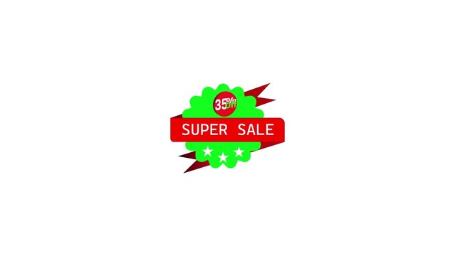 Super sale promotional tag design with 35 percent off text and decorative stars.