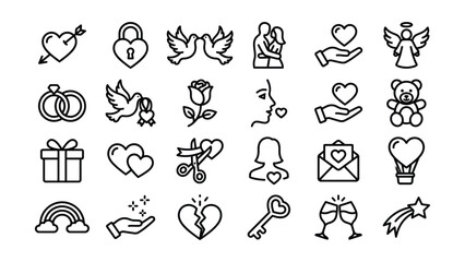 Fototapeta premium Collection of various romantic and love related line icons and symbols
