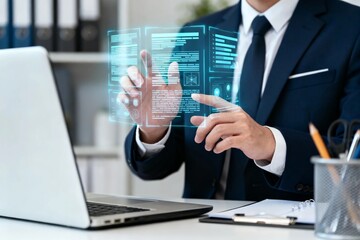 Fototapeta premium Businessman Interacting with Futuristic Hologram Data