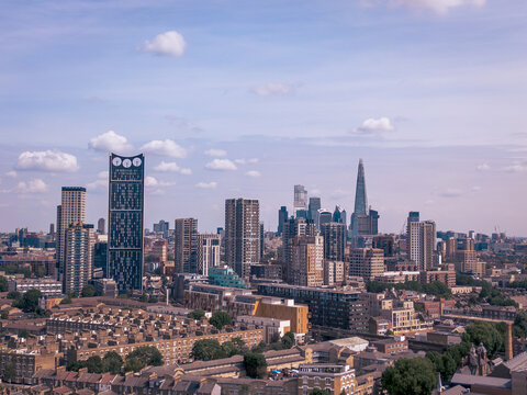 LONDON - Aerial view of Elephant and Castle towards the Shard and the City of London