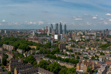 Fototapeta premium LONDON - Aerial view of Nine Elms high-rise development and residential streets of Kennington in the foreground